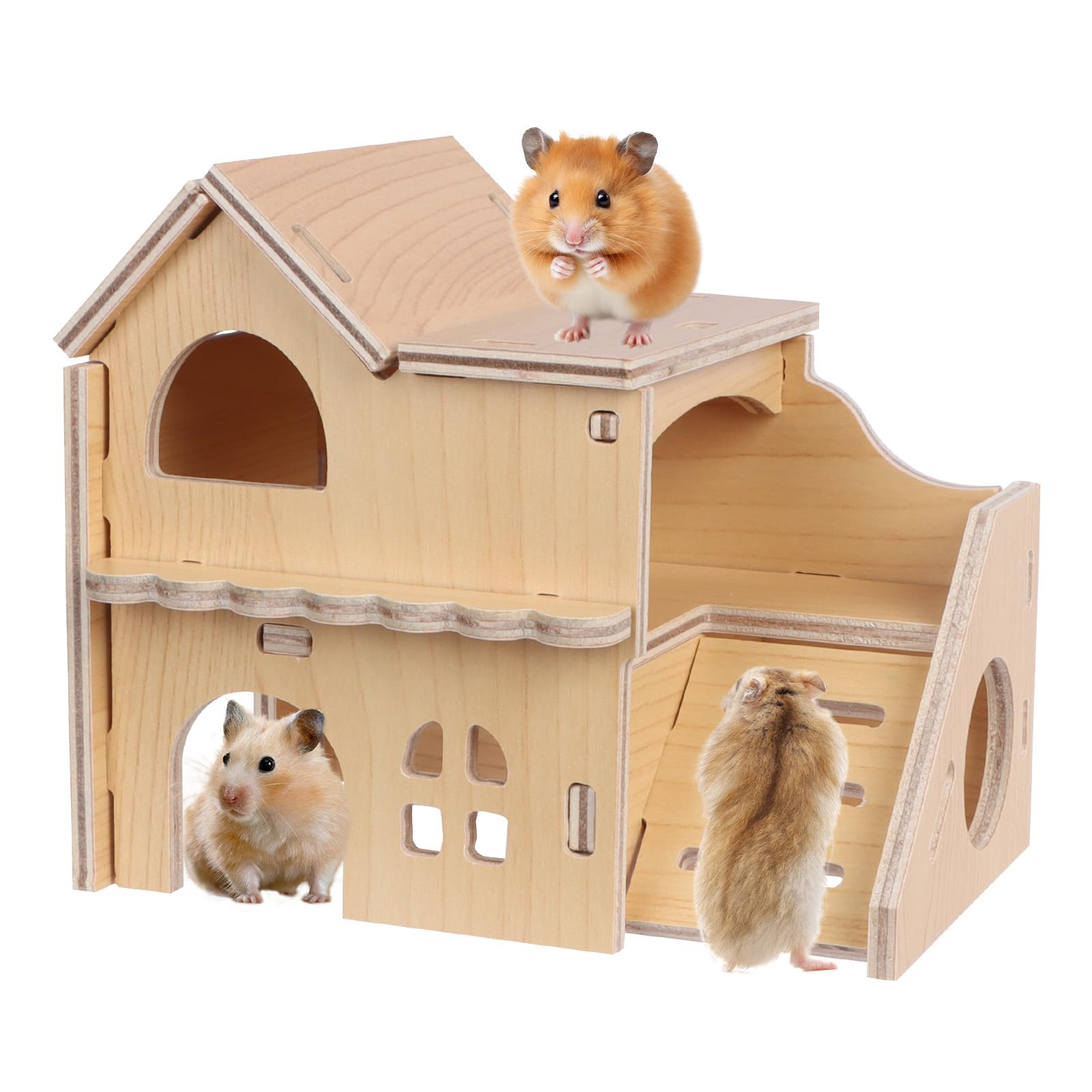 Lollanda Wooden Hamster House, Wooden Guinea Pig House, Small Animal Hideout for Hamsters Guinea Pig Gerbils- Small Pets