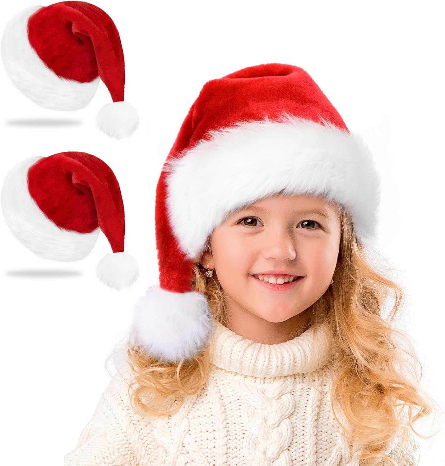 RJVW Christmas Santa Hat for Kids & Baby, Thicken Velvet Classic Xmas Hat | Infant Santa Claus Hat for Christmas Decorations New Year Party Headwear Holiday