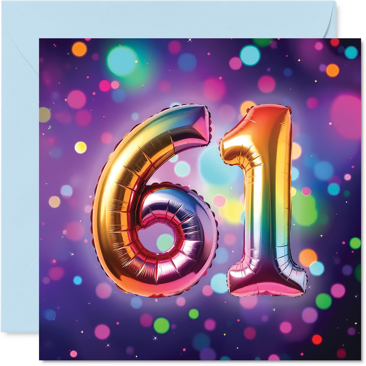 61st Birthday Cards for Women and Men, Rainbow Foil Balloon