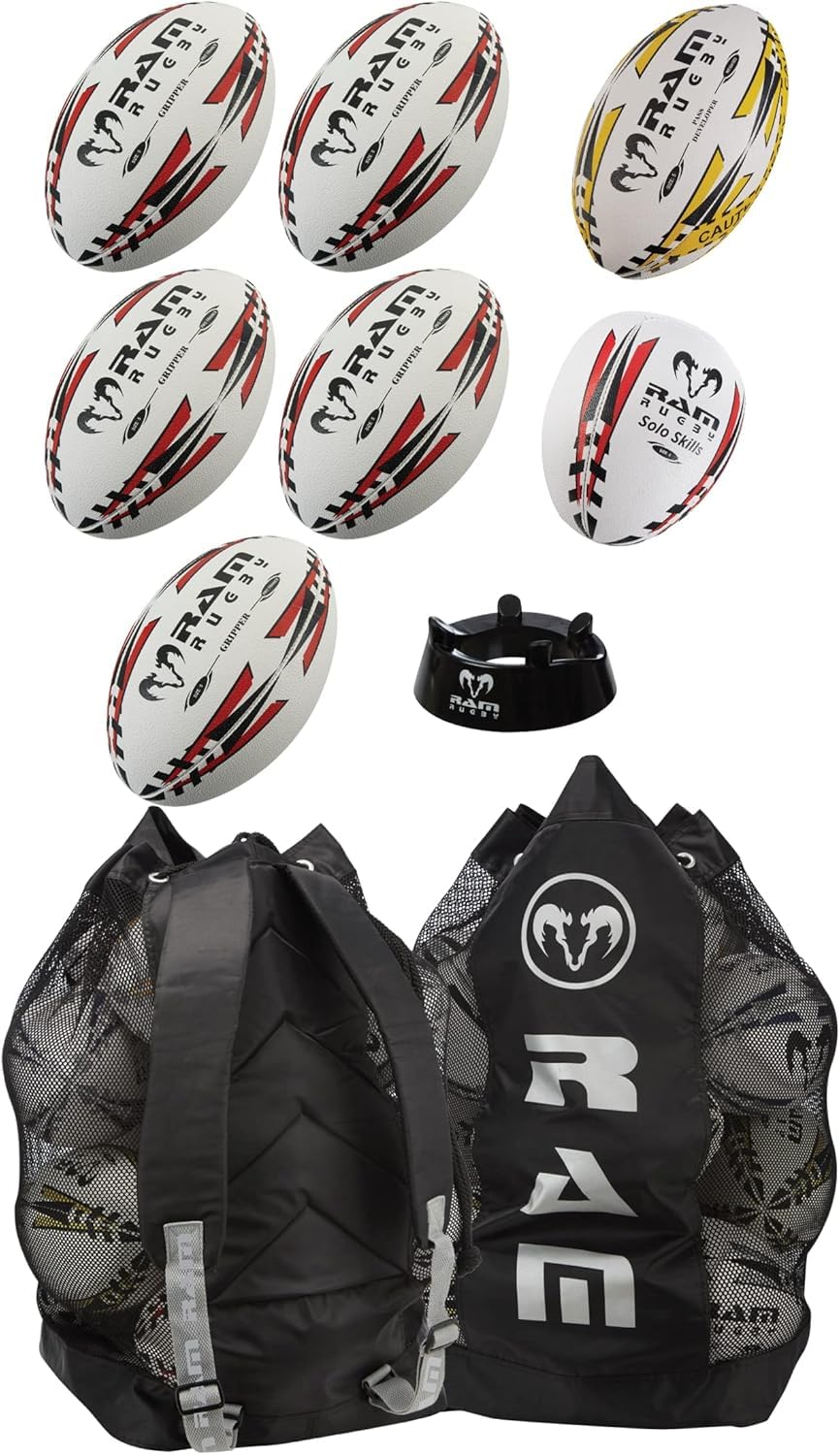 Ram Rugby - Pacchetto di palline per abilità - Taglia 5, 4 o 3 - Il pacchetto di palline abilità può aiutare i giocatori di tutte le età e livelli a migliorare le loro abilità di passaggio, cattura