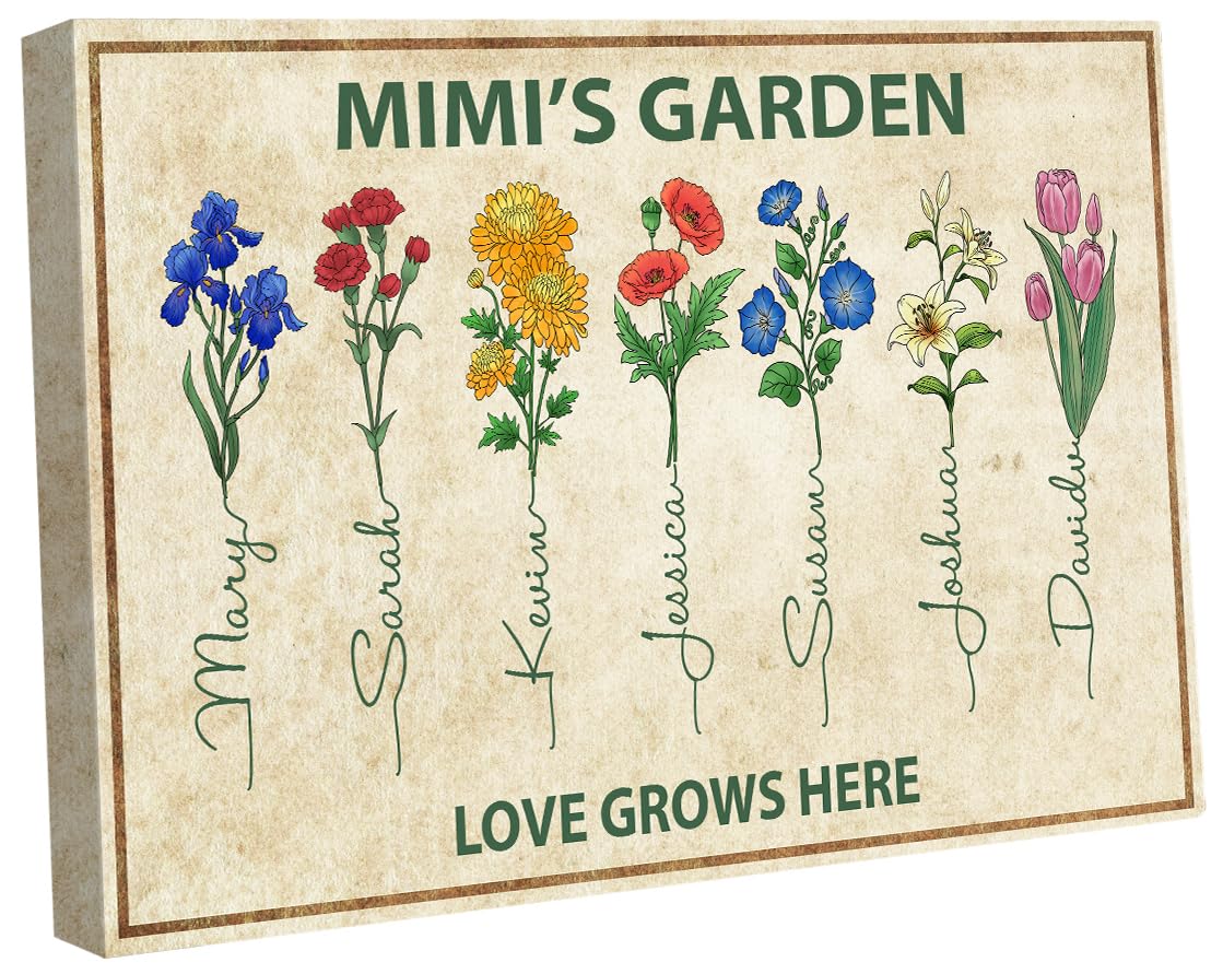 I471811 Funny Mother's Day Mimi Canvas, Personalized Christmas Canvas for Mimi Gift from Daughter Son, Customized Birth Month Flower Mimi's Garden