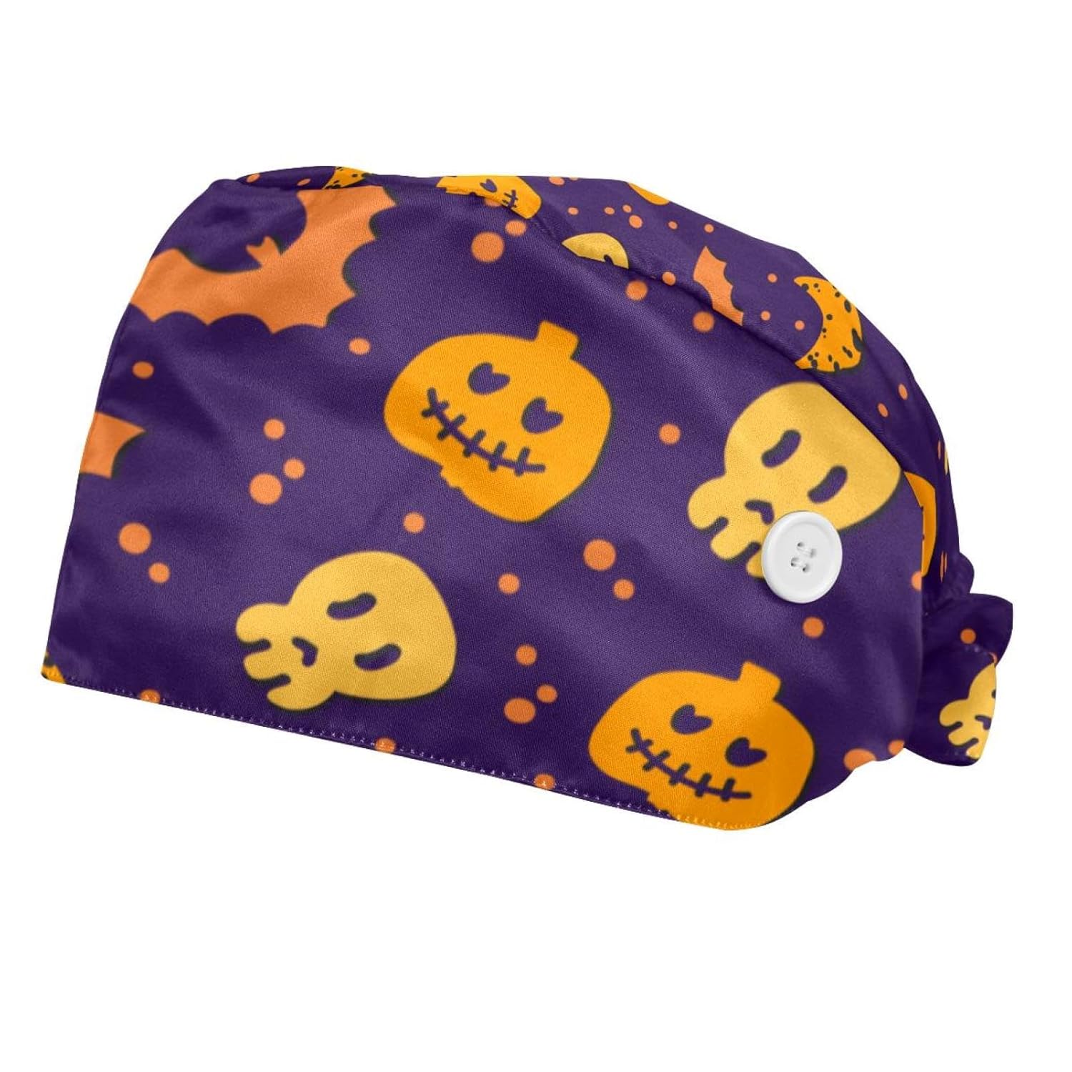 Halloween Pumpkin Specter 2 Pcs Unisex Working Cap with Button Bouffant Turban Cap Adjustable Hats Bouffant Hair Cover