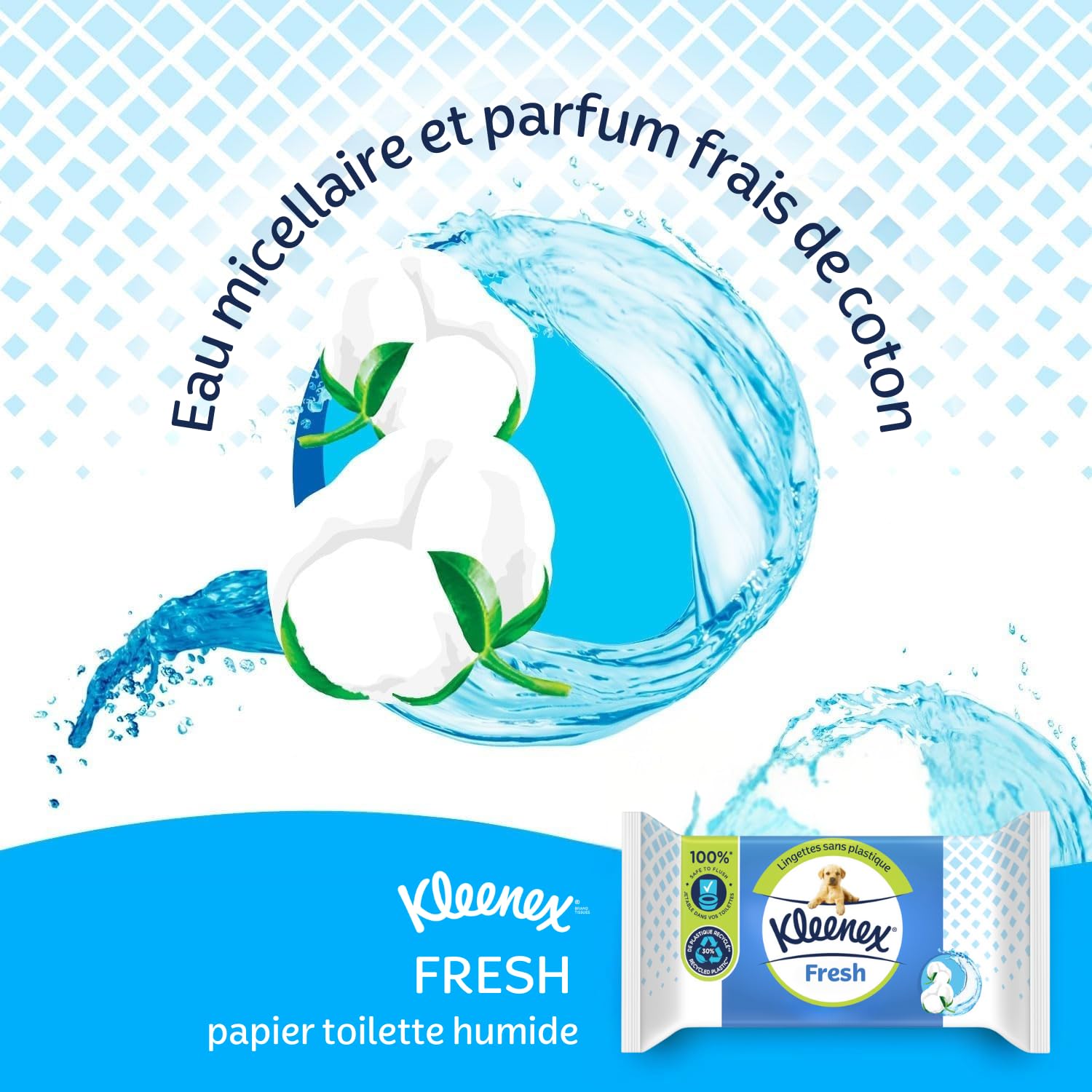 KLEENEX Papel higiénico Fresh Wet (12 paquetes de 42 hojas), desechable en el inodoro, 100% fibras naturales, sin plástico, sin fragancia, sin alcohol