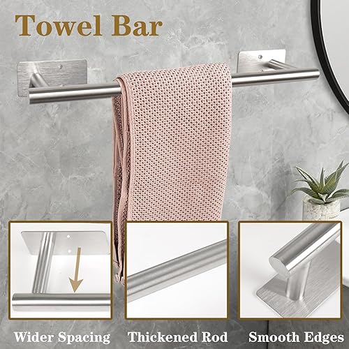 Miniatura 3 de Juego de 5 piezas de accesorios de baño autoadhesivos, juego de toalleros de acero inoxidable que incluye barra de toalla de baño de 16 pulgadas,