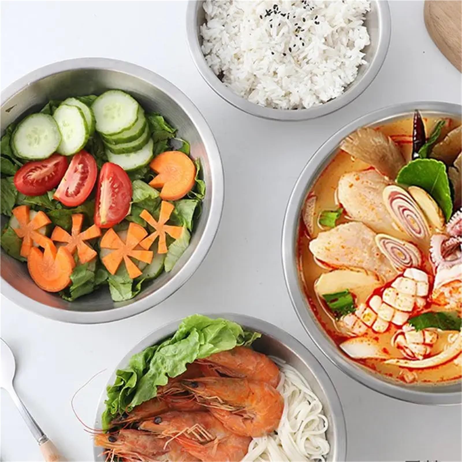 Cuenco de acero inoxidable Juego De Ensaladeras Acero Inoxidable 18-32 Cm For Cocina, Preparación Alimentos, Mezcla, Cocción Y Sopa Verduras(Bowl without Lid,28cm)