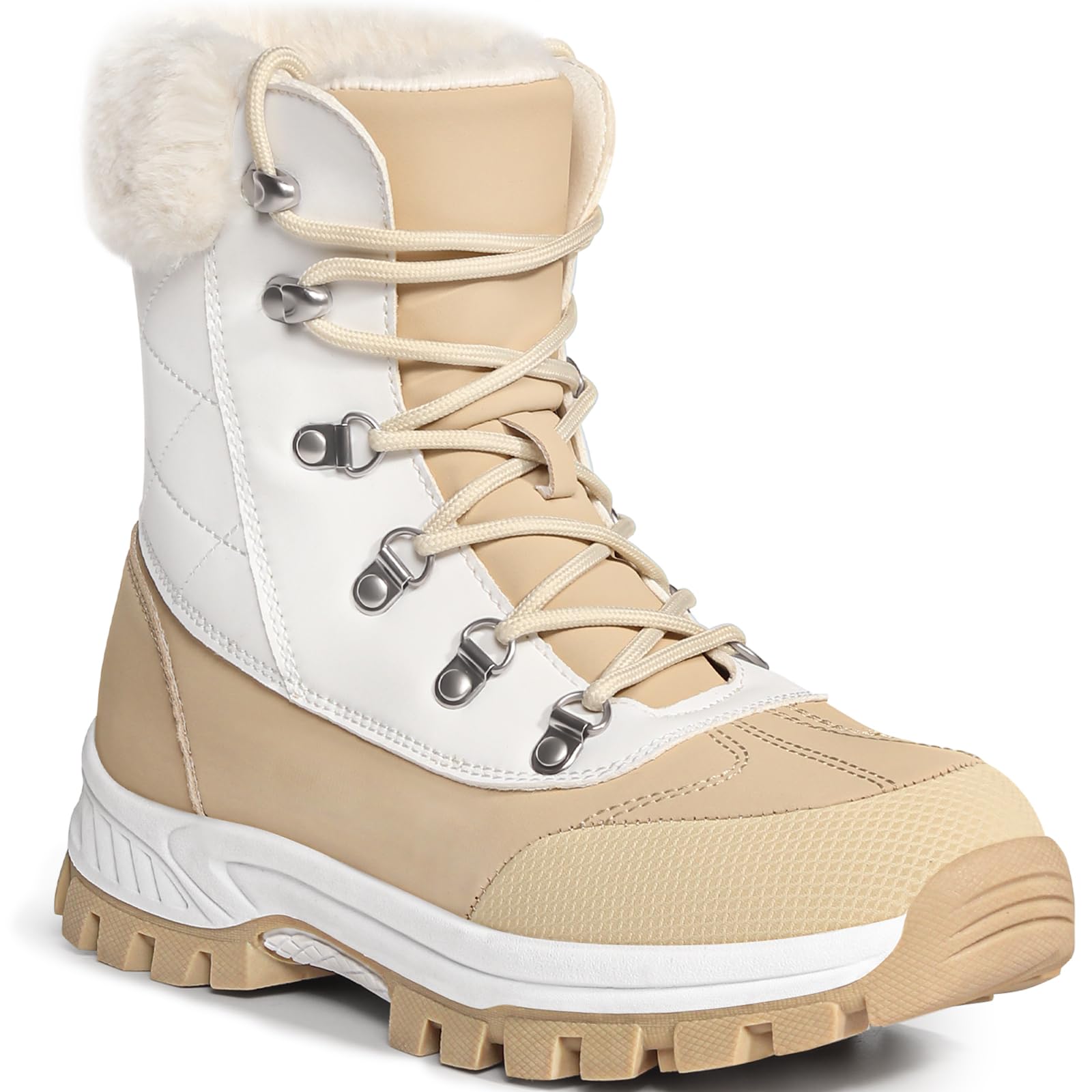 Womens Waterproof Winter Snow Boots Warm Faux Fur Lined Insulated Lightweight Non-Slip Lace-Up Mid-Calf Booties