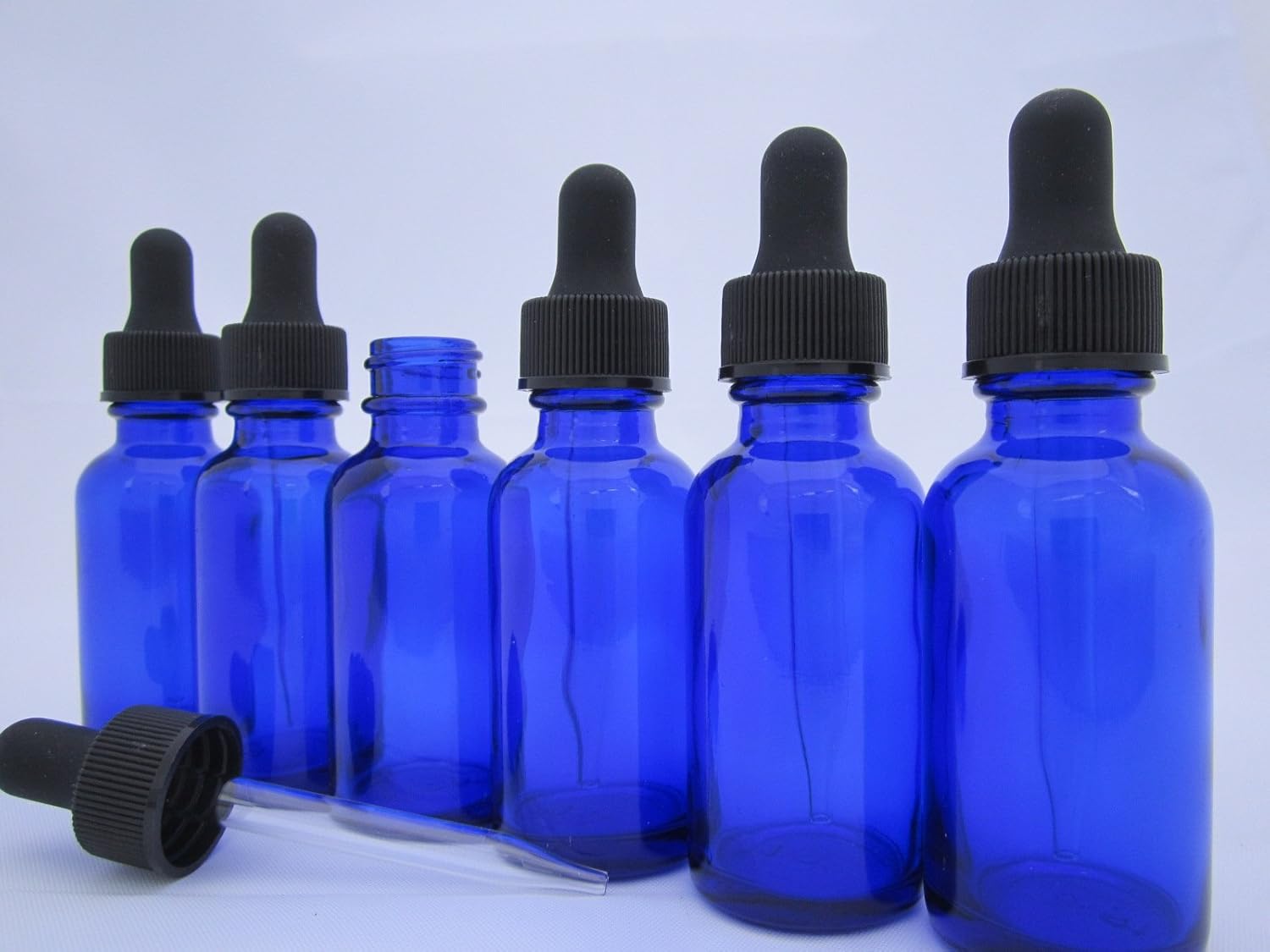 DropperStop 1oz Cobalt Blue Glass Dropper Bottles (30mL) with Tapered Glass Droppers - Pack of 6: Industrial & Scientific
