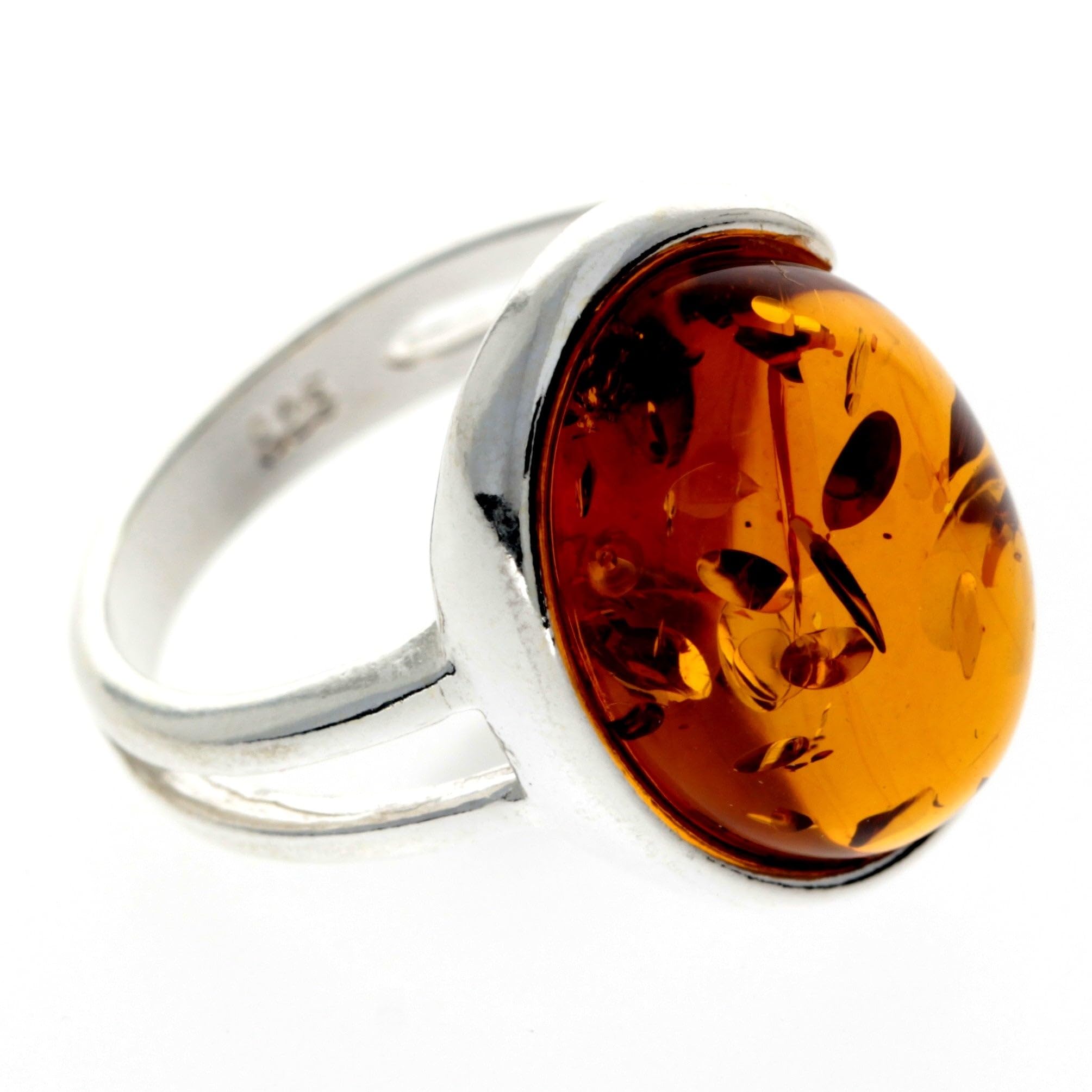 SilverAmber Jewellery - Anillo de diseño clásico ajustable de plata de ley 925 y ámbar báltico - GL464A