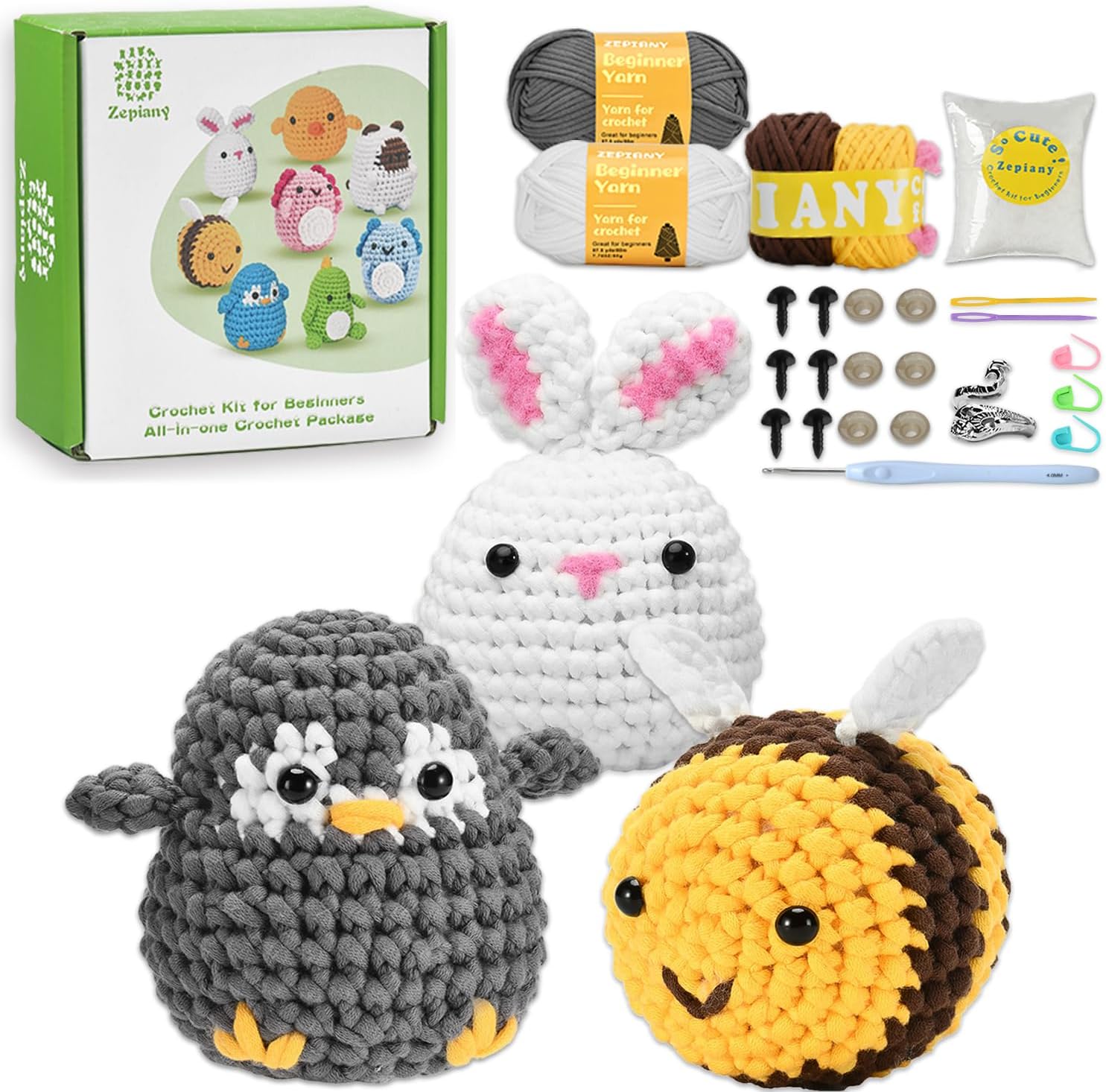 kit crochet animaux, kit crochet complet pour débutant, kit crochet avec vidéo