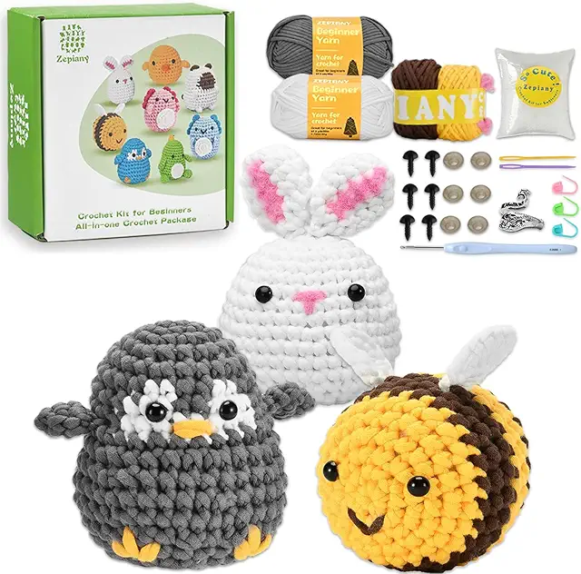 Kit Crochet Débutant Complet avec Tutoriel Vidéo pour Animaux Amigurumi