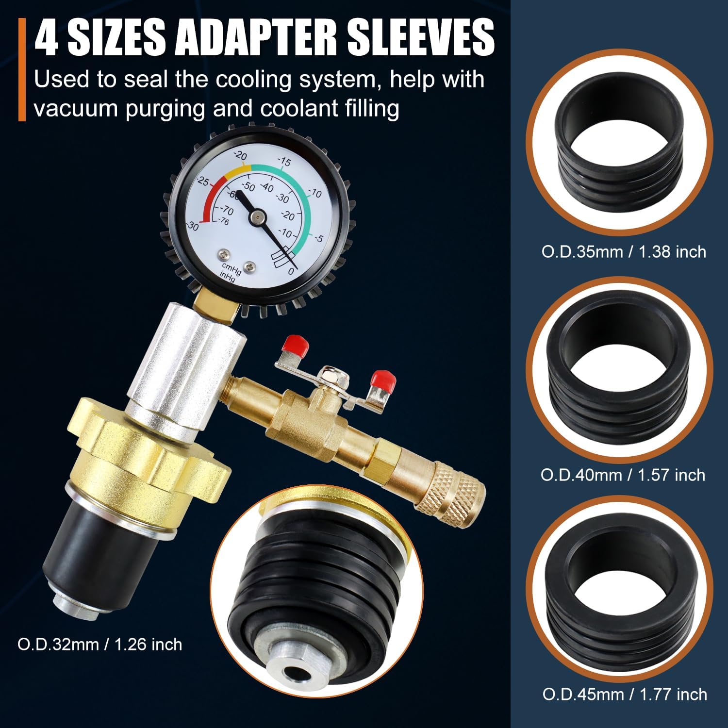 Automotive Radiator Coolant Vacuum Refill Tool Kit, Engine Cooling System Vacuum Purge & Fill Tool Set with Universal Adapters (O.D. 32mm 35mm 40mm 45mm) for Car SUV Truck Airlift, Red Case