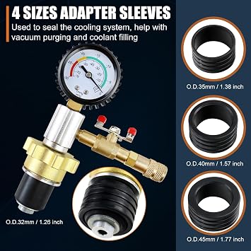 Automotive Radiator Coolant Vacuum Refill Tool Kit, Engine Cooling System Vacuum Purge & Fill Tool Set with Universal Adapters (O.D. 32mm 35mm 40mm 45mm) for Car SUV Truck Airlift, Black Case