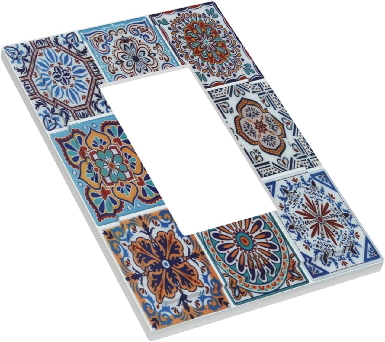 Decorative Switch Plate Covers Mexican Talavera Tile 1 Gang Single Decora GFCI Device Light Switch Cover Blue Moroccan Style Pattern 1 Rocker Outlet Wall Plate Faceplate for Home Kitchen Decor image 3