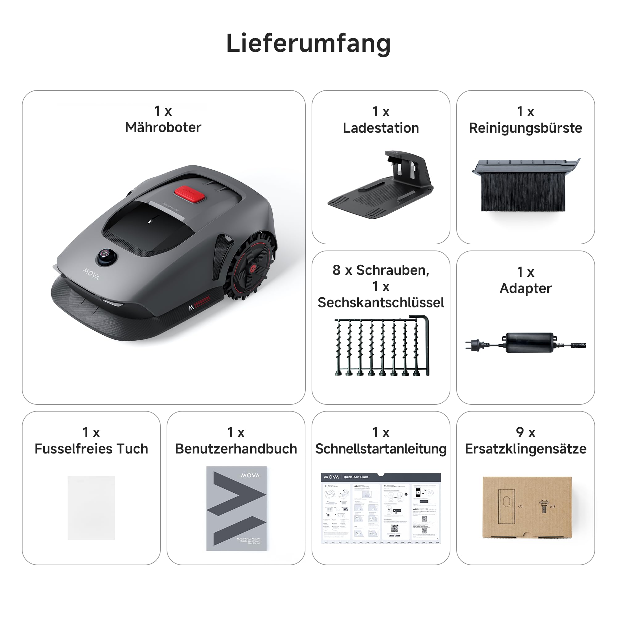 MOVA 1000, Mähroboter 360° 3D LiDAR kabellose Einrichtung & genaue Kartierung bis 1000 m², Mähroboter ohne Begrenzungskabel, Smarte Hindernisvermeidung, Verbesserte Geländeräder, U-förmiges Schneiden