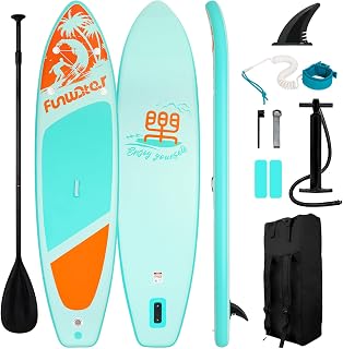 FunWater SUP - Tabla de remo inflable ultraligera con accesorios, aleta, paleta ajustable, bomba, mochila, correa