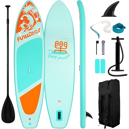 FunWater Inflatable Stand Up Paddle Board with Premium SUP Paddleboard Accessories, Anti-Slip EVA Deck, 11'/10'6'' Paddle Boards for Adults & Youth of All Skill Levels