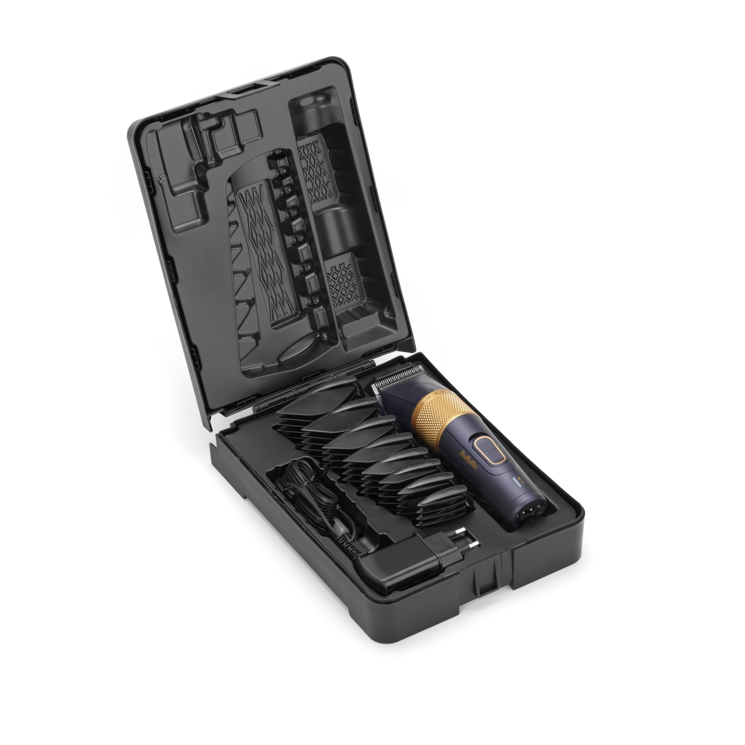 BaByliss Tondeuse à cheveux Lithium Performance - Performance professionnelle sans fil, 45 réglages de longueur (0,6-28 mm), Batterie lithium, Bleu foncé/or, E986E