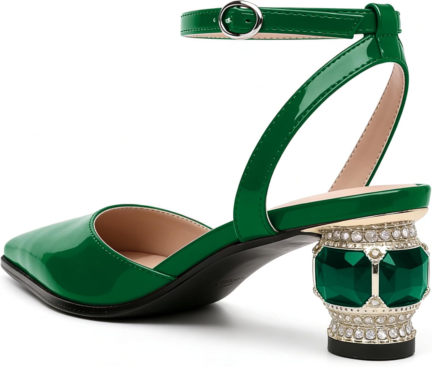 AUMOTED Women Pointed Toe Crystal Block Heel Pumps Low Kitten Heels with Ankle Strap Elegant Bridal Wedding Dress Shoes 2 in