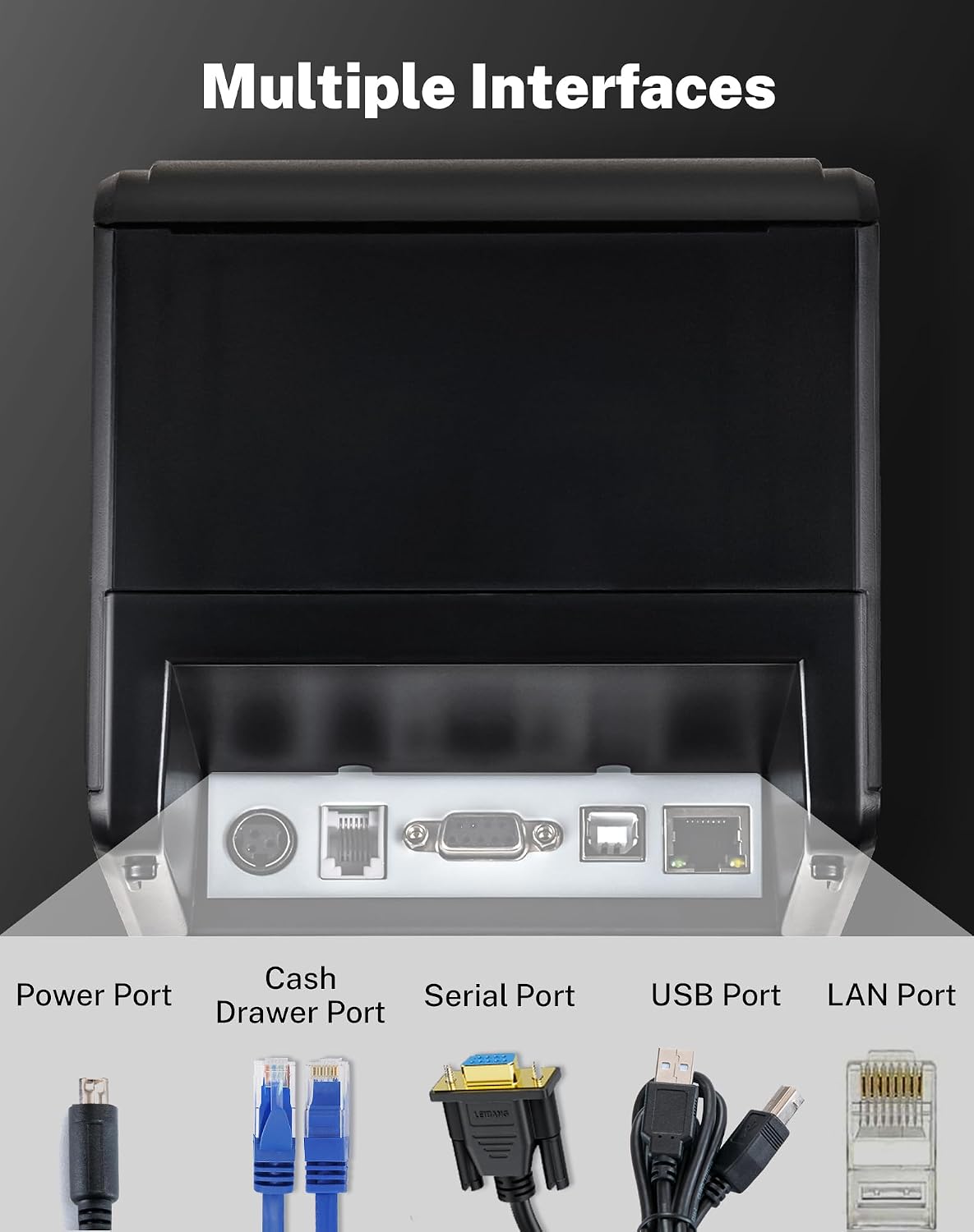 Rear view of the BORN4SHIP V330M printer showing multiple interface ports