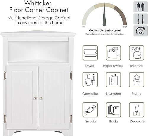 Miniatura 5 de UTEX Armario de almacenamiento de esquina para baño, armario de esquina pequeño de piso con puertas y estantes ajustables, organizador de