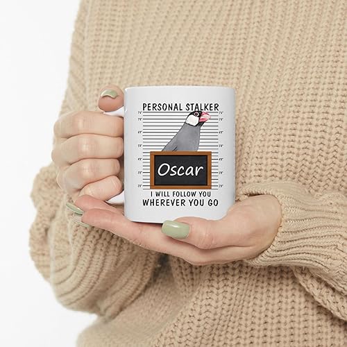 Miniatura 3 de Lovesout Personal Stalker I Will Follow You Java Sparrow Finch Taza de café con nombre personalizado, taza de cerámica blanca, 11 onzas