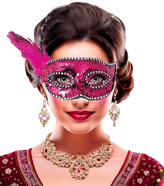 FIESTAS GUIRCA - Máscara de Disfraz Veneciana Adulta Mujer - Rosa