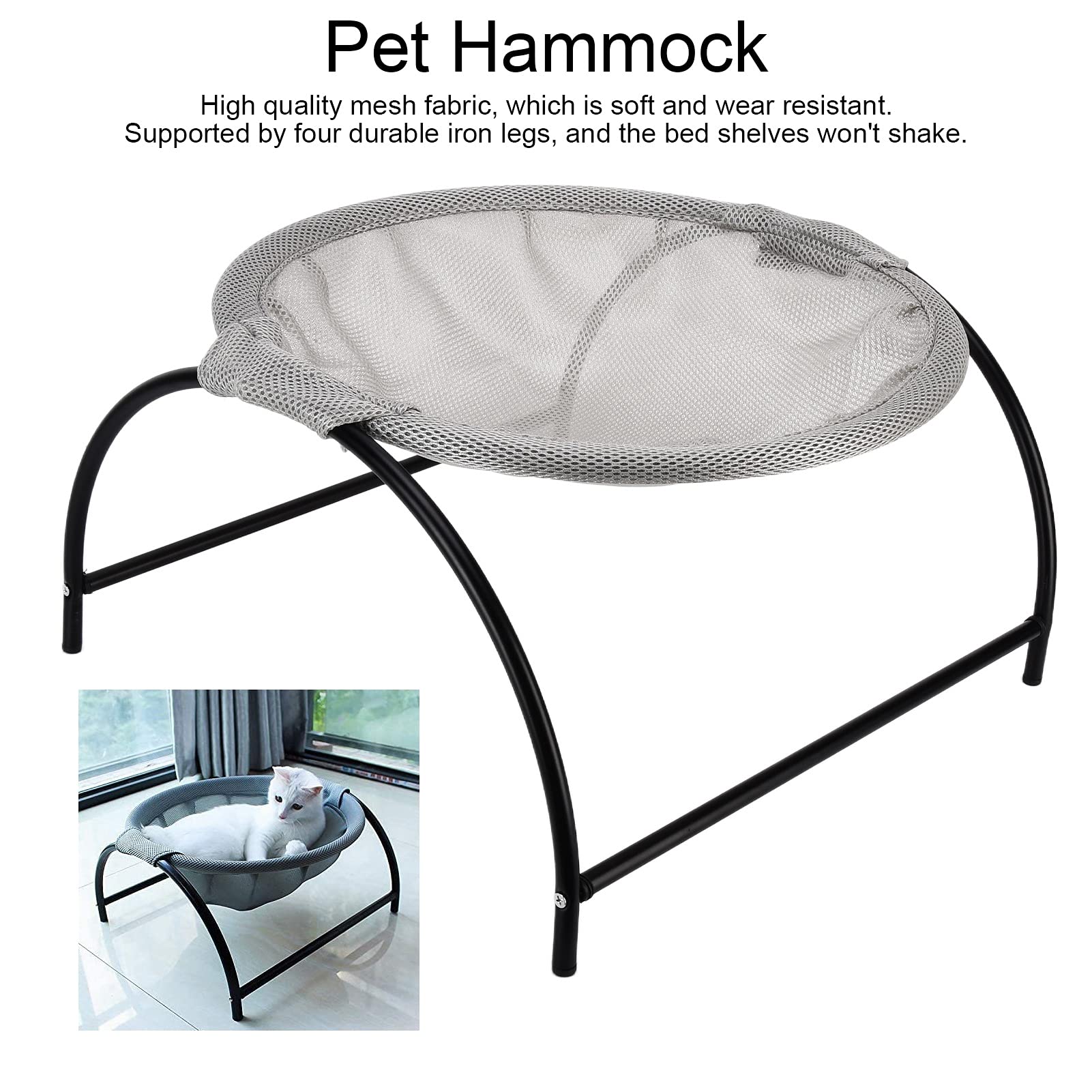 FLEXMAN Letto Sospeso per Gatti, Amaca per Gatti Morbida e Traspirante, 16,9X16,9X9,6 Pollici Letto per Animali Lavabile Staccabile per Gatti, Barboncini, Pomerania, Terrier (Gris)