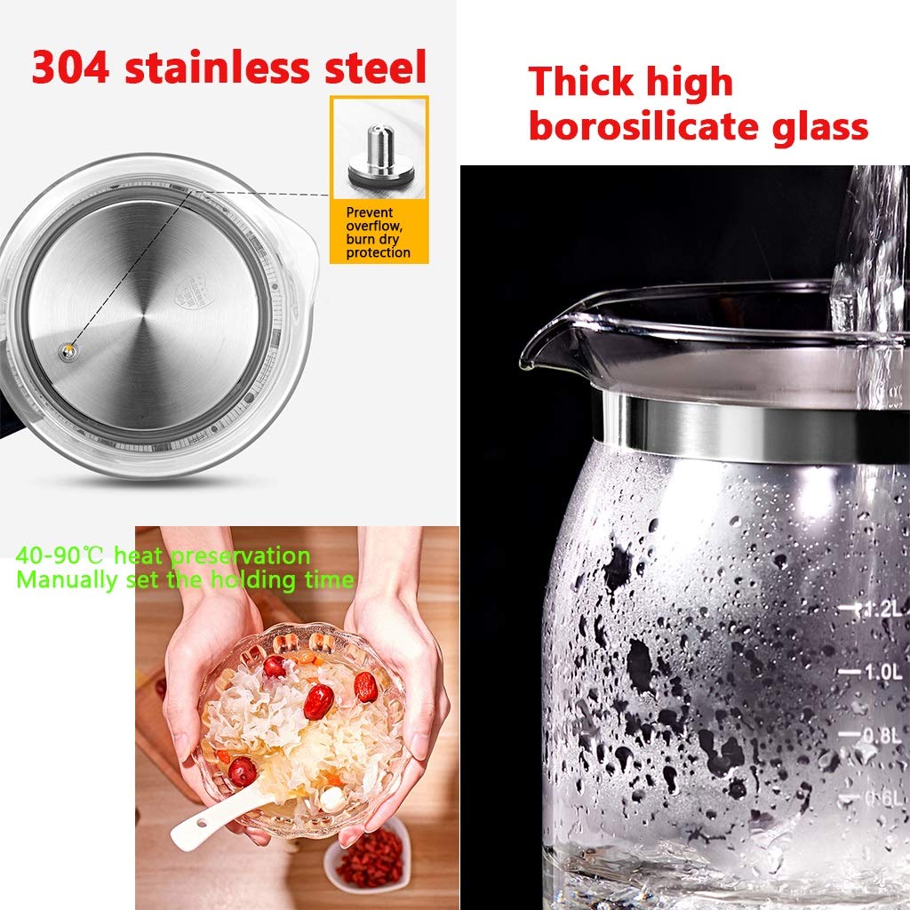 YXCKG Theiere avec Infuseur, 1,2 L 700 W Bouilloire, Bouilloire Thermostat Réglable, Filtre Anti-Calcaire Amovible Lavable, Bouilloire en Verre avec Maintien Chaud Jusqu'à Compact Home