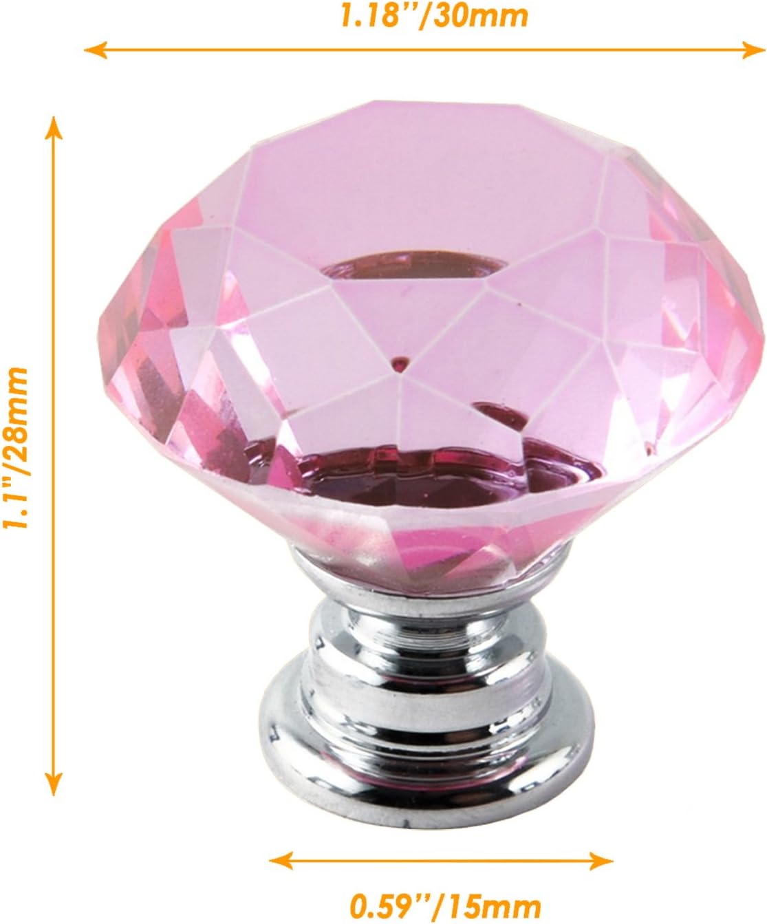 12pcs Diamond Shape Crystal Glass 30mm Cabinet Drawer Knob Pink