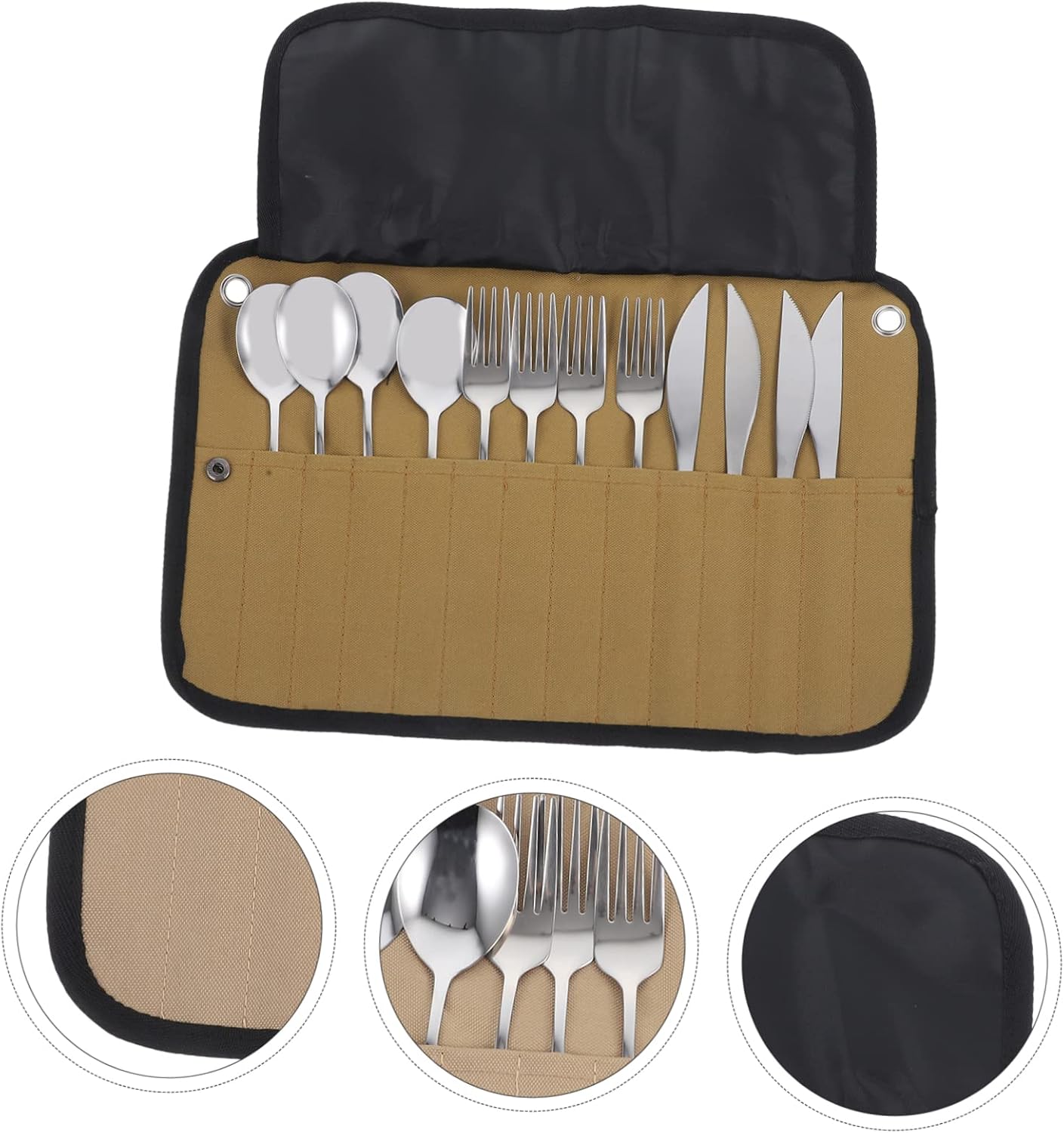 4-piece Camping Cutlery Set Picnic Utensils Storage Pouch Lightweight Outdoor Tableware Set for Camper