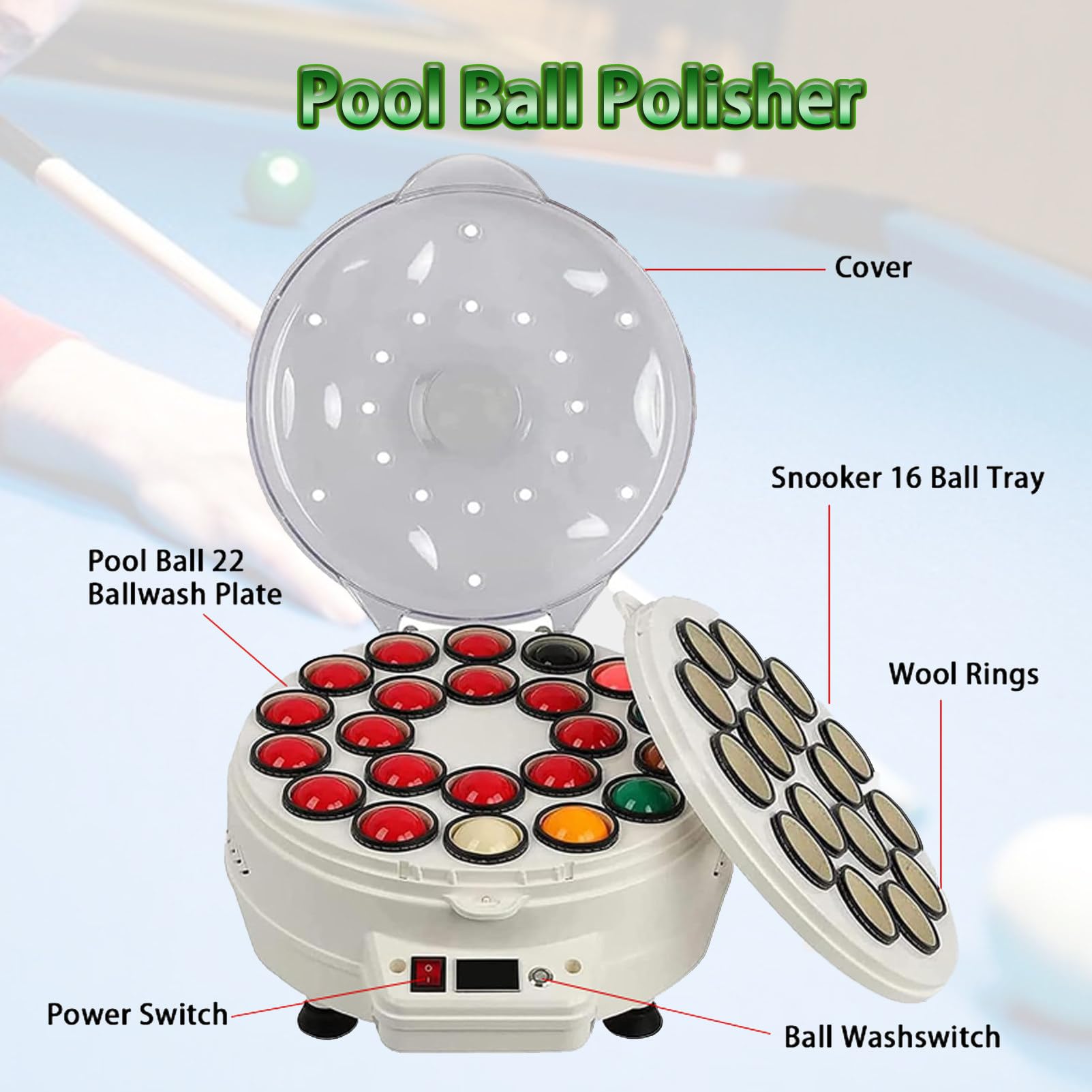 Maszyna do polerowania bilardów Snooker Ball Cleaner 16,22Billiard Ball Automatic Cleaning Elektroniczna maszyna czyszcząca do zestawów bilardowych Zestawy bilardowe 16balls