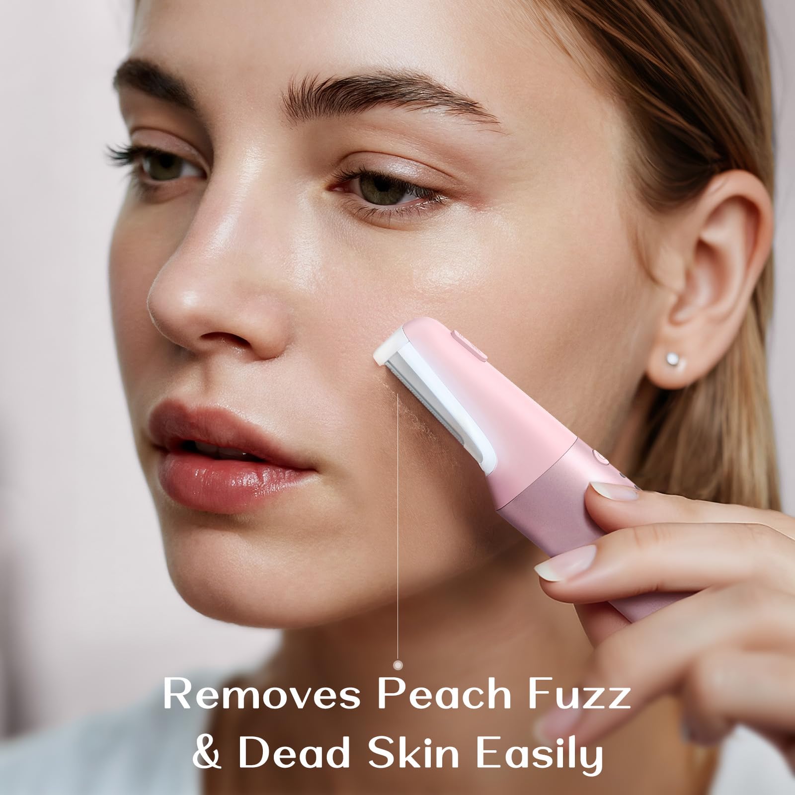 Dermaplane Rasoir pour femme Visage Sonic Épilation faciale Rose pêche