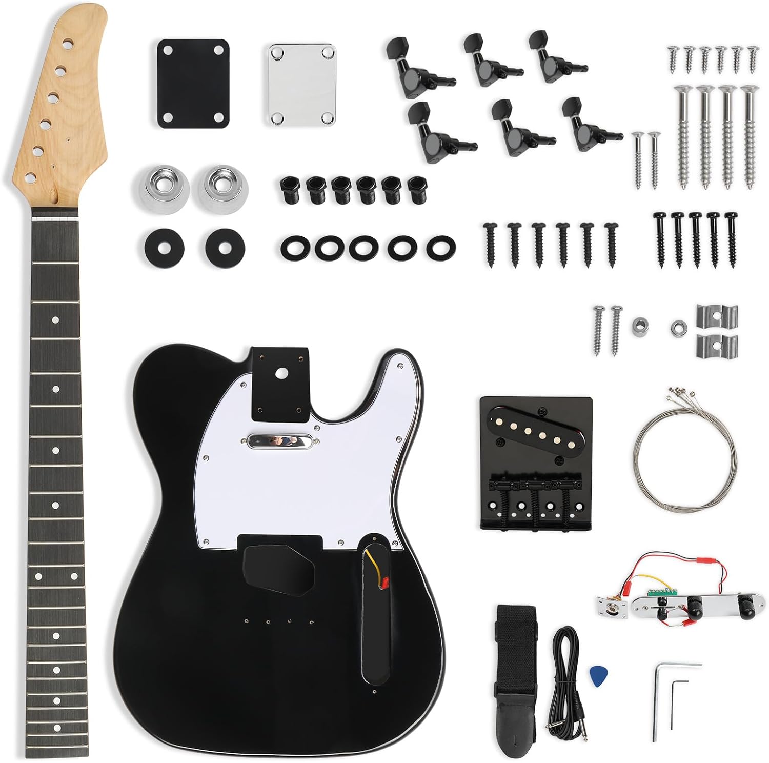Ktaxon DIY Guitar Kit with Solid Body, Tech Fingerboard and Maple Neck, 6 String DIY Electric Guitar Kit with Classic Design, Easy Installation & Full Equipment to Build Your Own Guitar (KTL-Black)