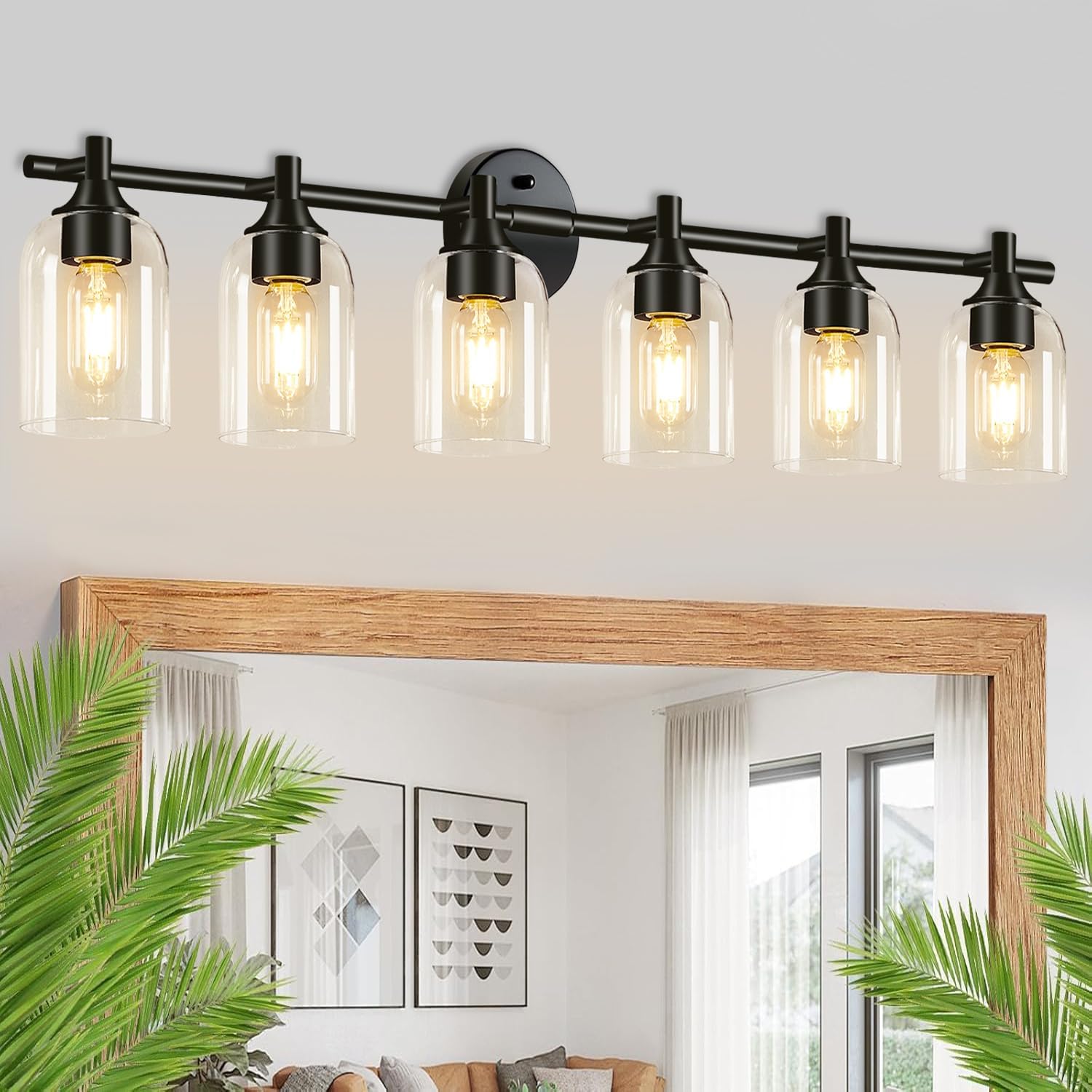 bathroom light fixtures,6 light matte black bathroom vanity light fixtures,black wall sconce mounted lamp with clear glass shade,for bedroom mirror hallway living room 6-light