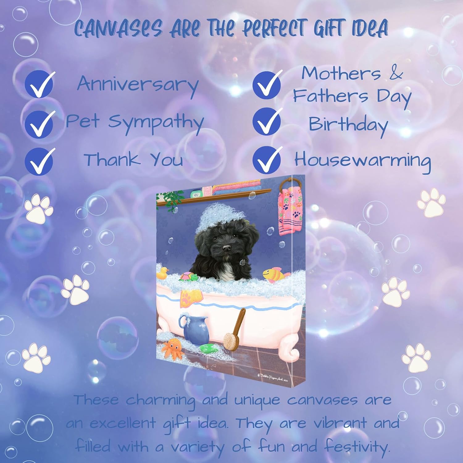 Doggie of the Day Rub a Dub with Cockapoo Dogs Canvas Wall Art - Premium Quality Ready to Hang Room Decor - Flat Rolled 20" x 24"