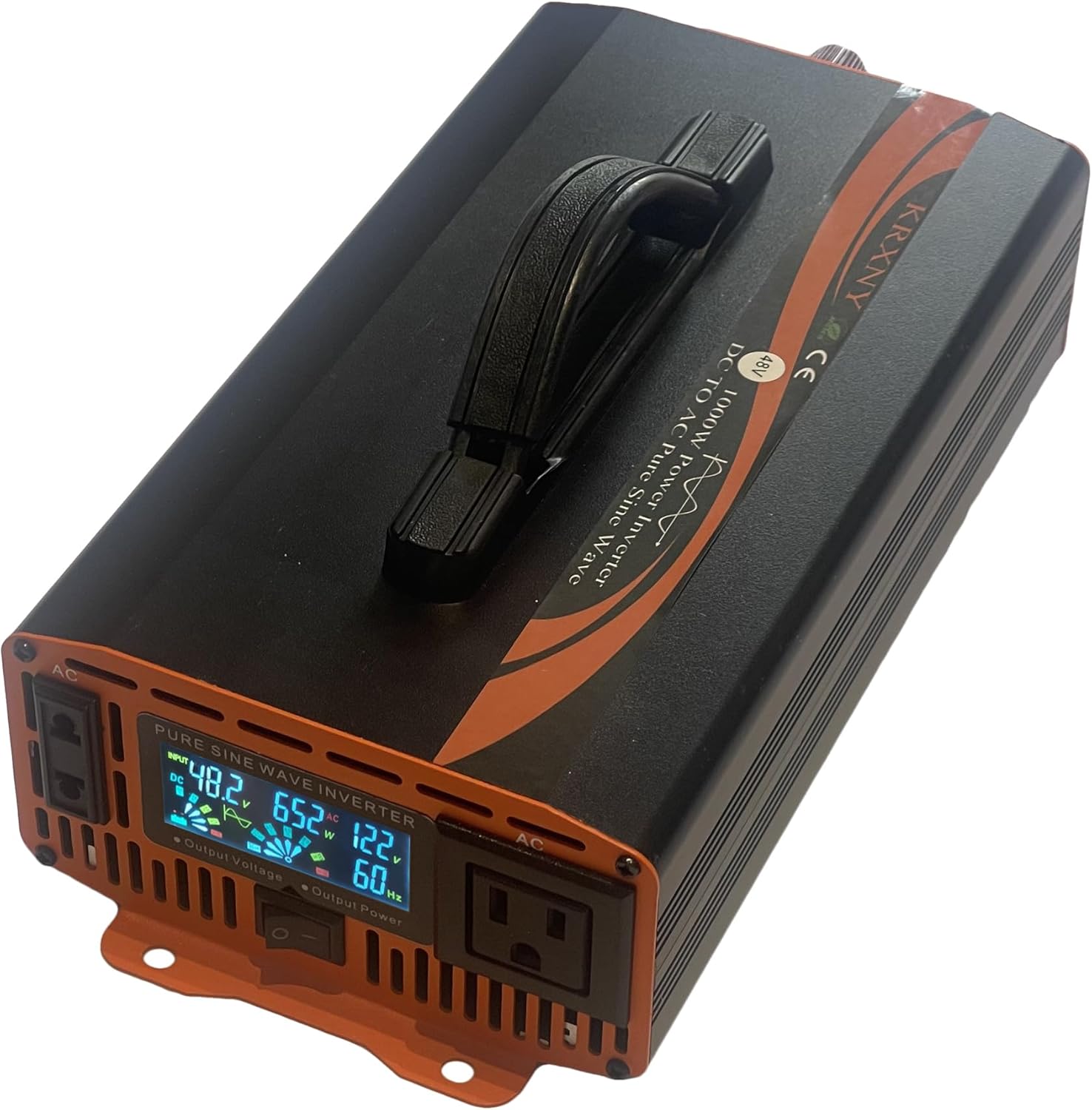 1000W Power Inverter 48V DC to 110V 120V AC Converter Pure Sine Wave LCD Display for RV Truck Camping Off Grid Home Solar with Handle