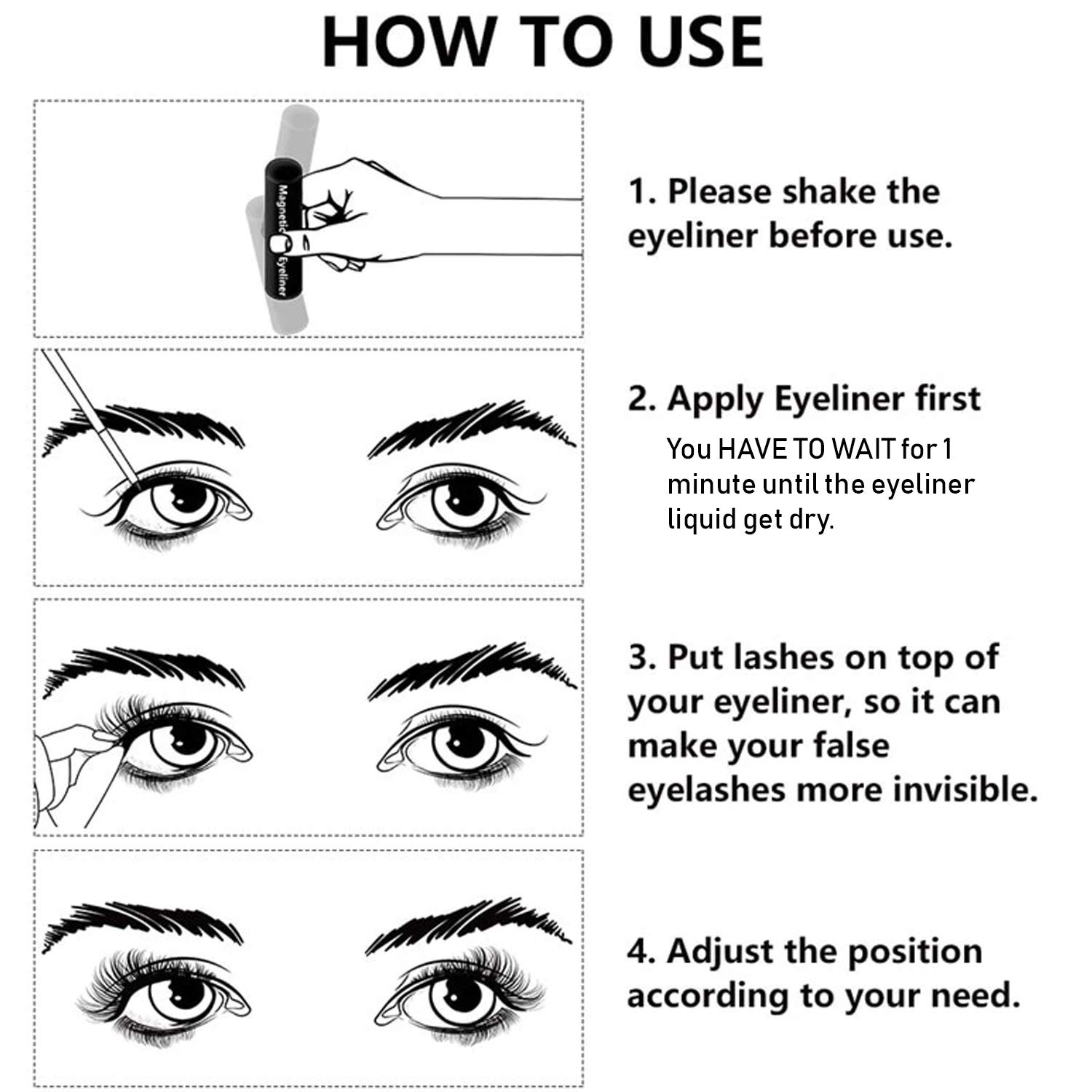 Magnetic Eyelashes With Eyeliner Kit, Reusable, Cuttable, Waterproof Sweat-Proof, Smudged Free, Natural Glamorous Looking For All Occasions, 5 Pairs