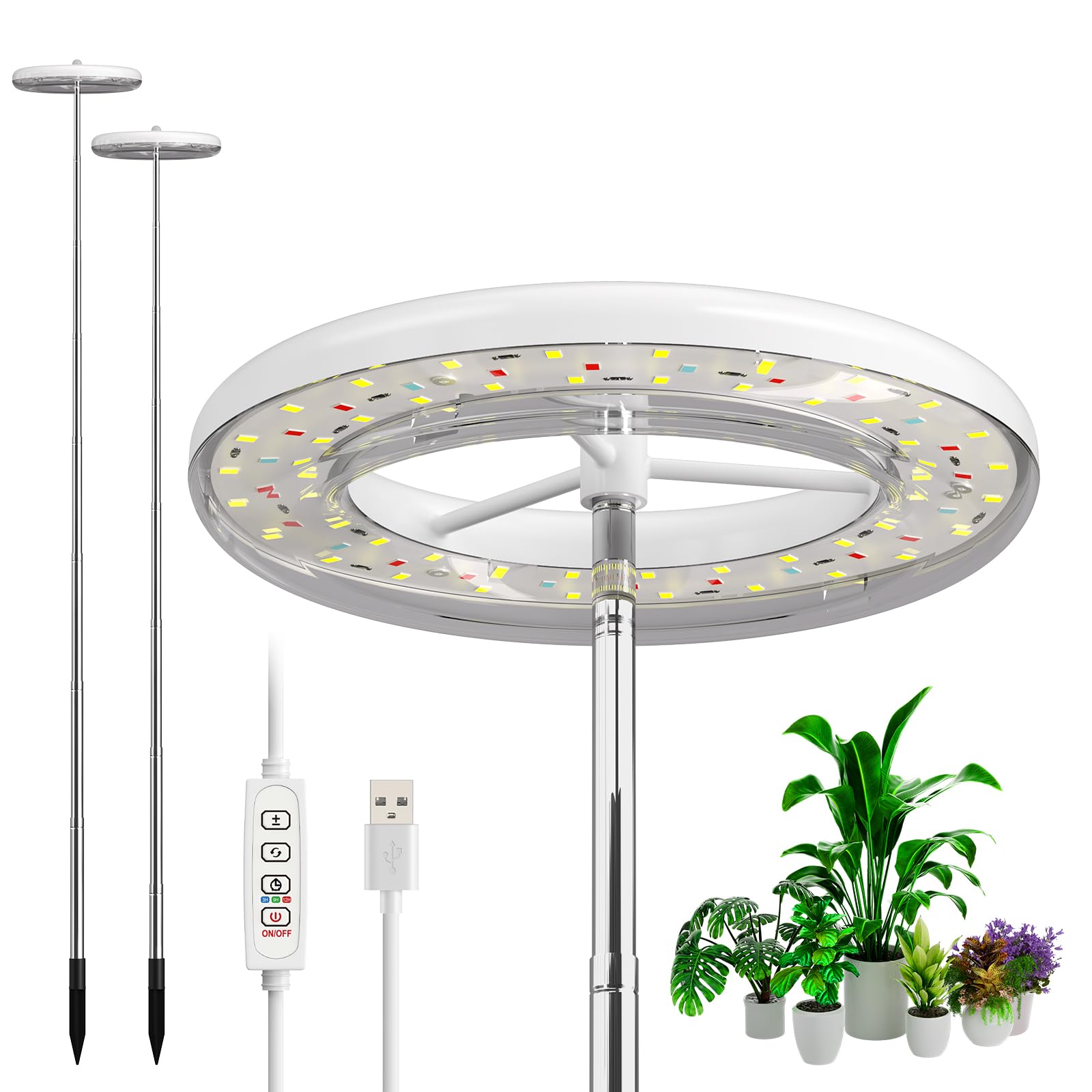 YUYMIKA Grow Lights for Indoor Plants, 72LED Full Spectrum Growing Lamp for Indoor Plants, 10 Brightness, 3/9/12Hrs Timer, 30~160CM Adjustable Telescopic Pole for Small Tall Plants, 2 Pack