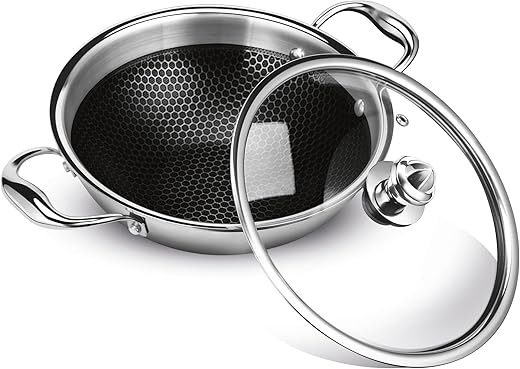 MILTON Pro cook Induction Cookware & Gas Stove Friendly Triply Hexa Tech Stainless Steel Kadhai with Glass Lid, 22 cm | 3 Layer Heavy Bottom Kadhai…