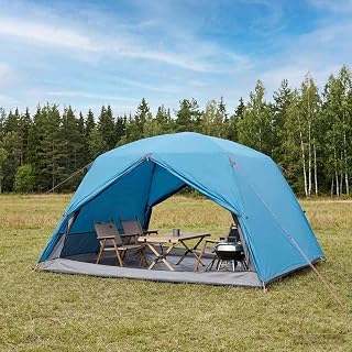 Trekkingzelt Blau 4-Personen aus 185T Polyester mit PU-Beschichtung, wasserdicht, Ultraleicht, atmungsaktiv, mit UV-Schutz und Moskitonetz, ideal für Camping, Wandern, Outdoor