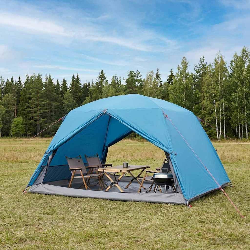 Tente de trekking pour 4 personnes - Bleu - En polyester 185T avec revêtement en polyuréthane - 280 x 239 x 138 cm - Légèrement portable - Pour camping, randonnée, trekking, festival