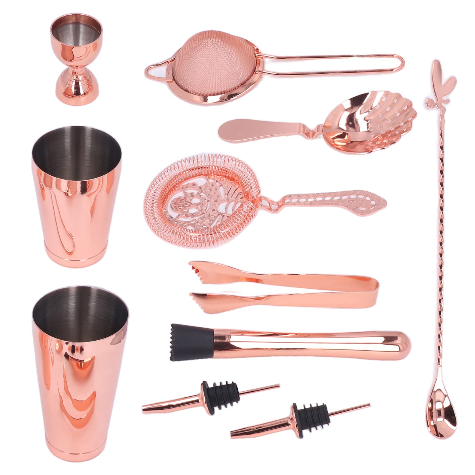 Juego De Coctelera De 11 Piezas, Kit De Barman, Juego De Mezclador De Bebidas De Acero Inoxidable Herramienta De Mezcla De Cóctel De Barra Colador De Coctelera De Martini para(Rose Gold)