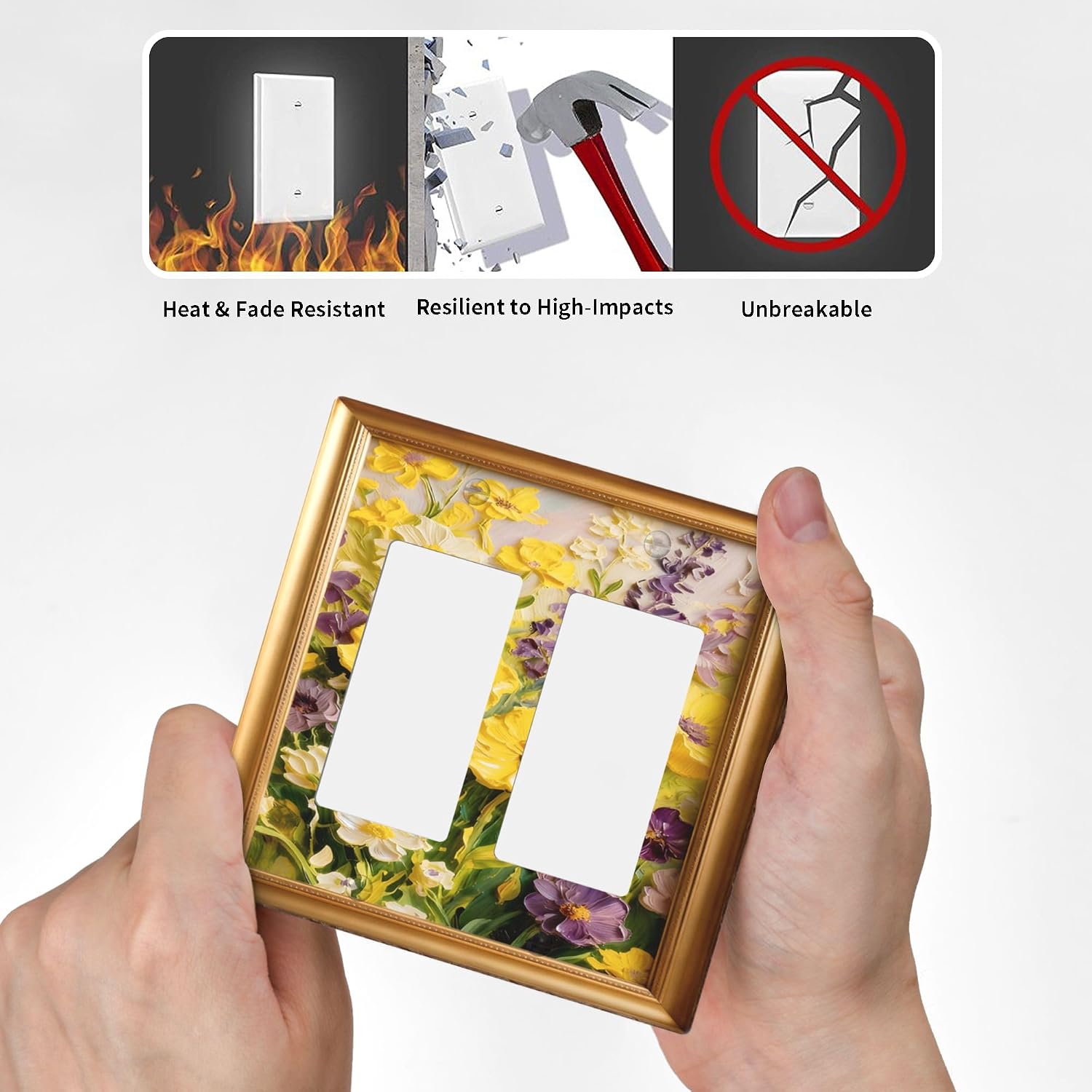Decorative Art Light Switch Covers Yellow Floral 2 Gang Dual Rocker Outlet Switch plate Faceplate GFCI for Home Decor
