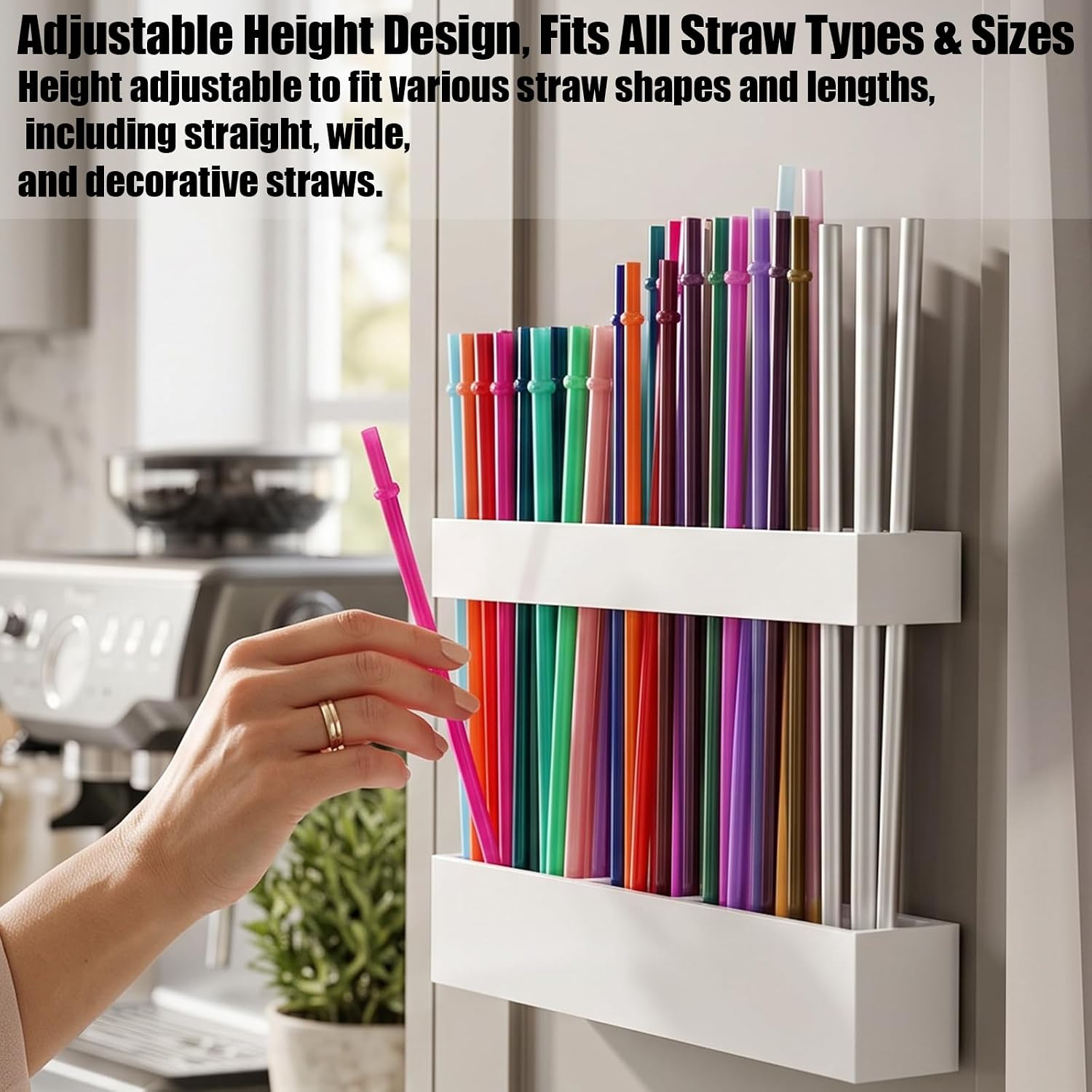 White Acrylic Straw Organizer, Cabinet Mounted Holder for Kitchen Storage