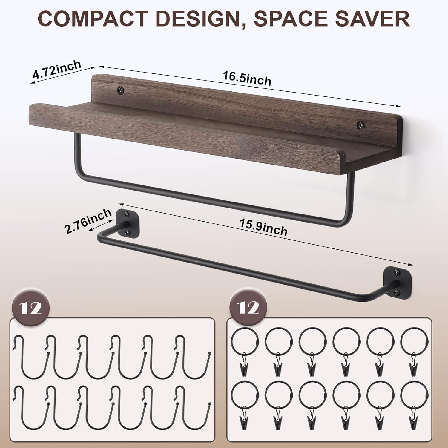 HYDERMUS Hat Rack for Wall with Shelf for 24 Baseball Caps Metal Hat Organizer with 12 Clips and 12 Hook Hat Holder Wall Mounted for Baseball Caps Trucker Hat and Others Hat Weathered Walnut : Home & Kitchen