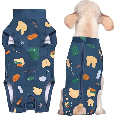 XS Dog Surgery Suit Female Spay, Dog Recovery Suit with Zipper Closure Post Spay, Neuter, Abdominal Surgical Suit for Male Female Dogs Can Pee, Prevent Licking Dog Onesies(Blue Bear, X-Small)
