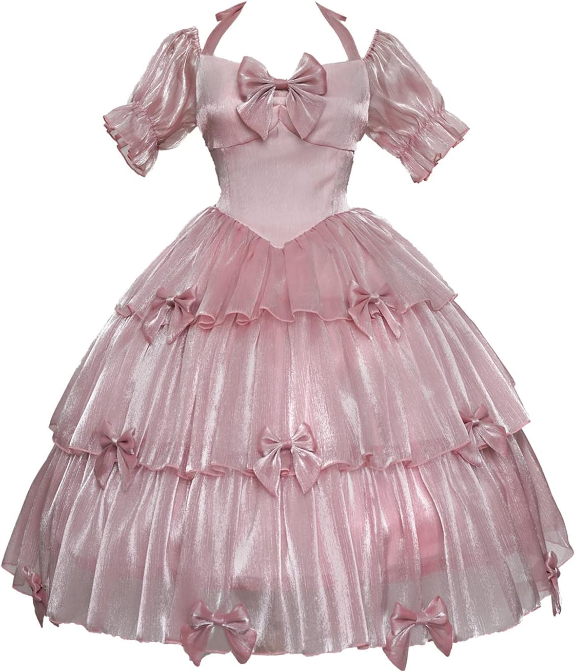 Elegant Pink Gothic Dress Puff Sleeve Dress with Bows