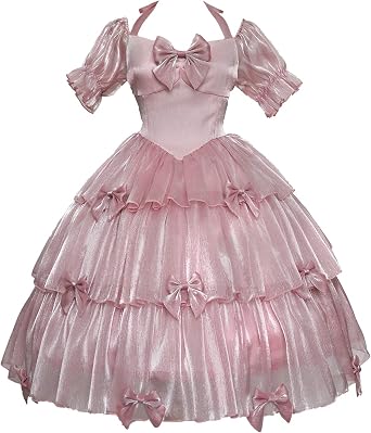 ZZEQYG Womens Lolita Dress for Girl Gothic Pink Puff Sleeve Dress with Bow