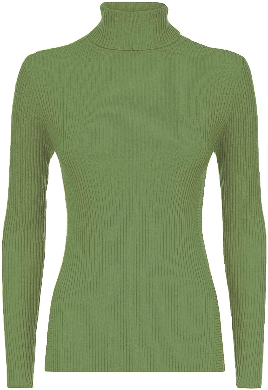 WearAll Ladies Ribbed Stretch Polo Neck Top Womens - Khaki - 16-18