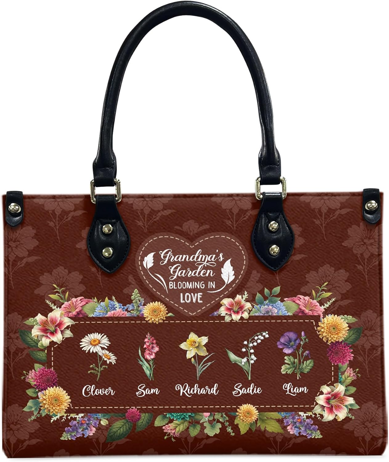 THUYPT Personalized Birth Flower Leather Bag for Mom, Women Faux Leather Handbags with Ziplock, Mother's Day Gifts